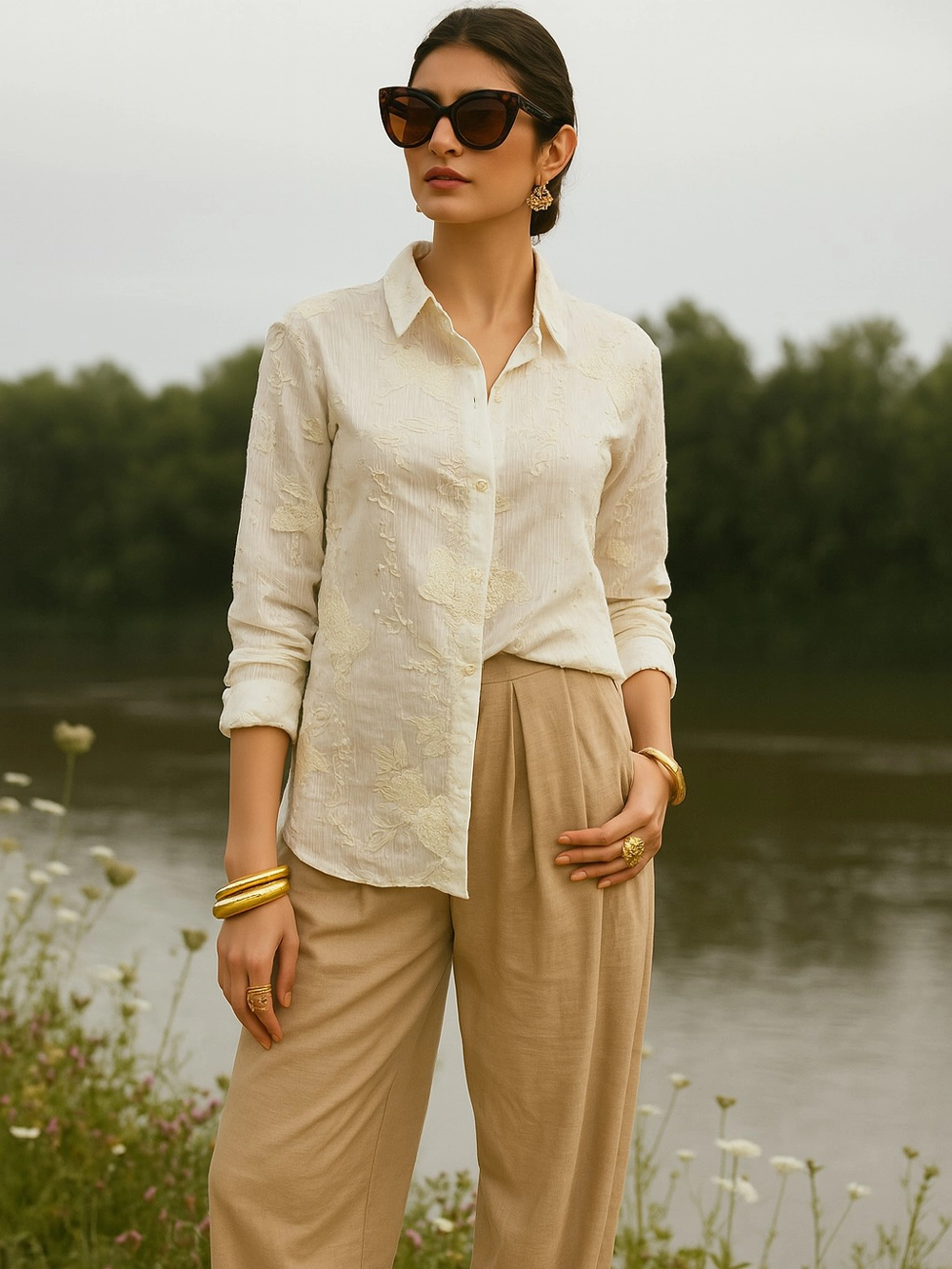 Elegant Cream Embroidered Shirt – Luxe Casual Staples