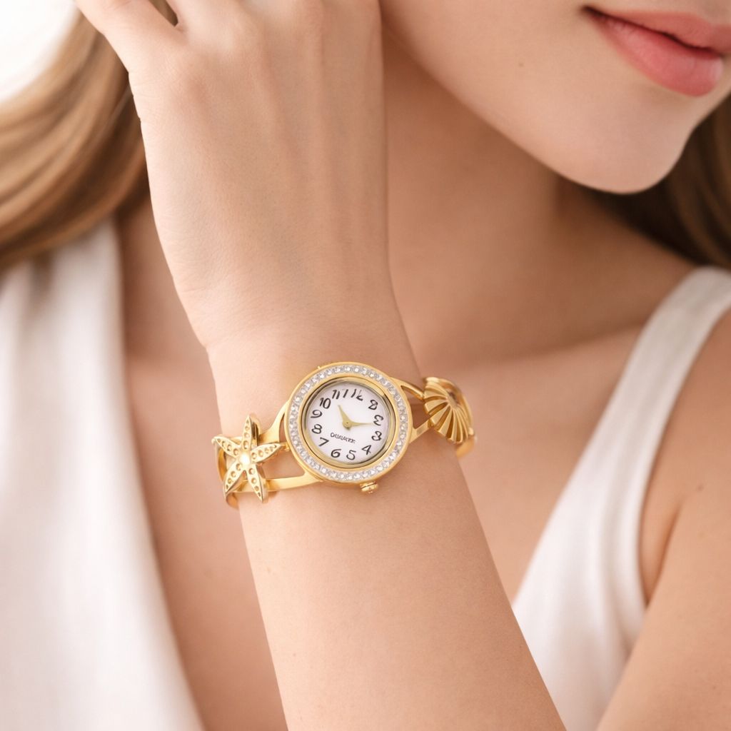starfish & shell bangle watch