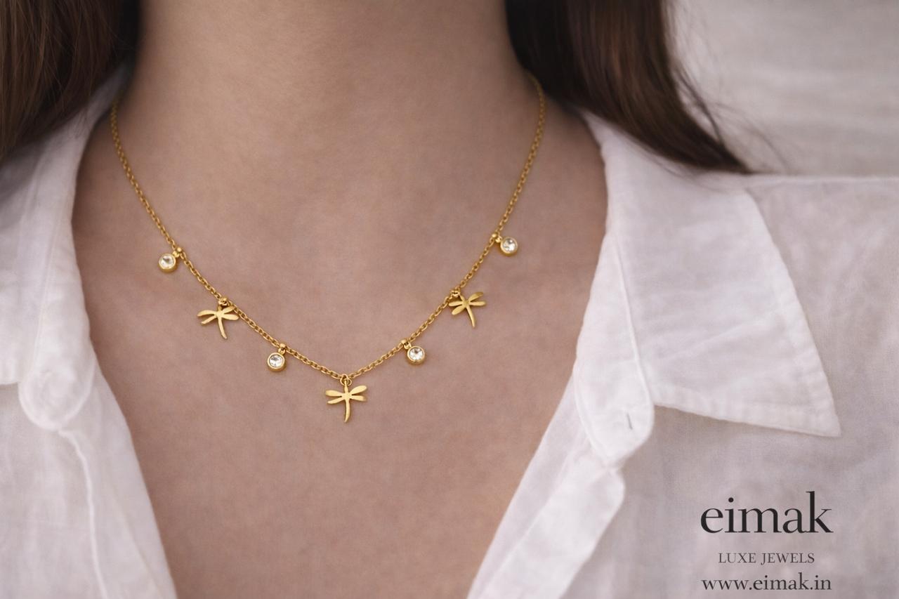 Golden Dragonfly Dainty Charm Necklace