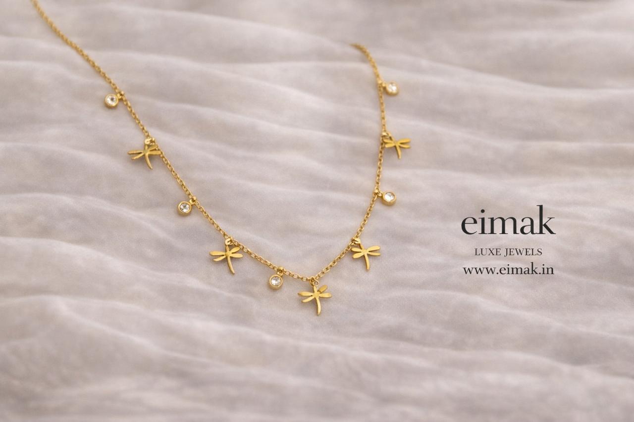 Golden Dragonfly Dainty Charm Necklace