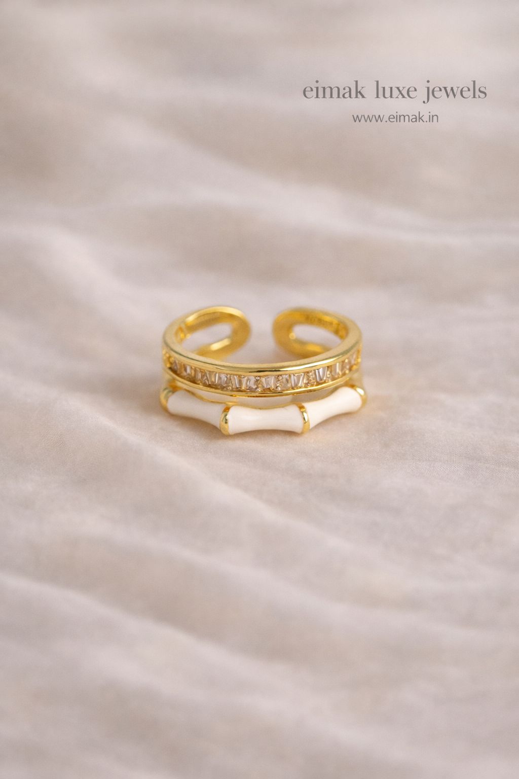 Eimak Aurora Bow Adjustable Diamond Ring – Gold Finish