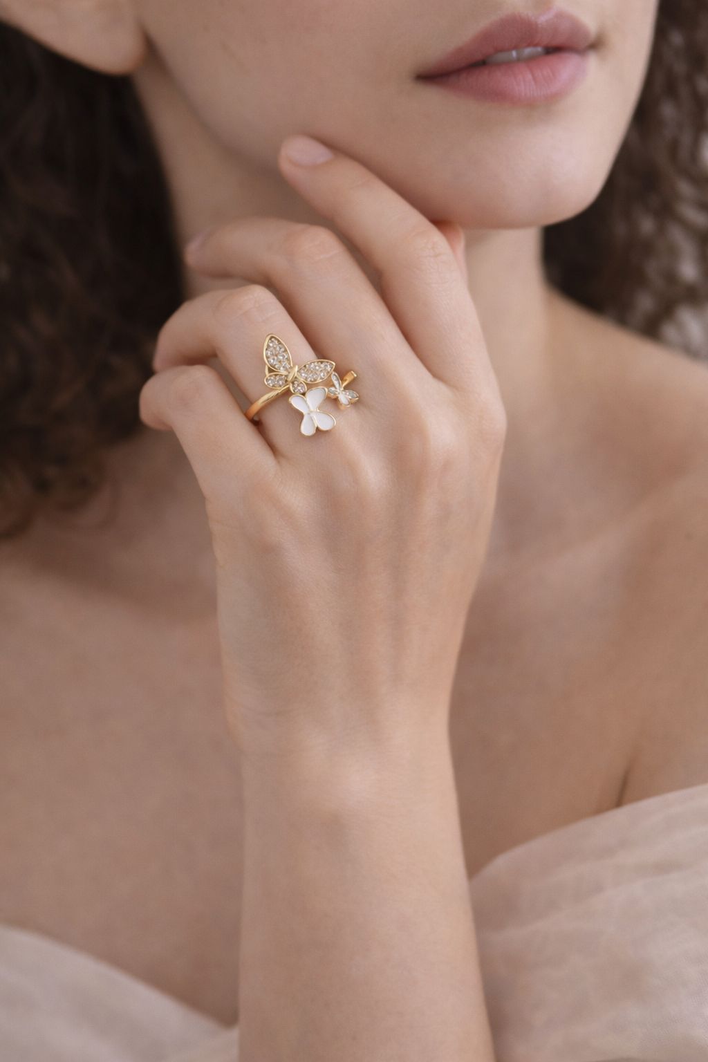 Eimak Flutter Duo Adjustable Butterfly Ring – Gold Finish