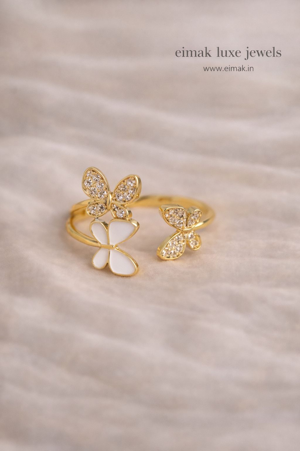 Eimak Flutter Duo Adjustable Butterfly Ring – Gold Finish