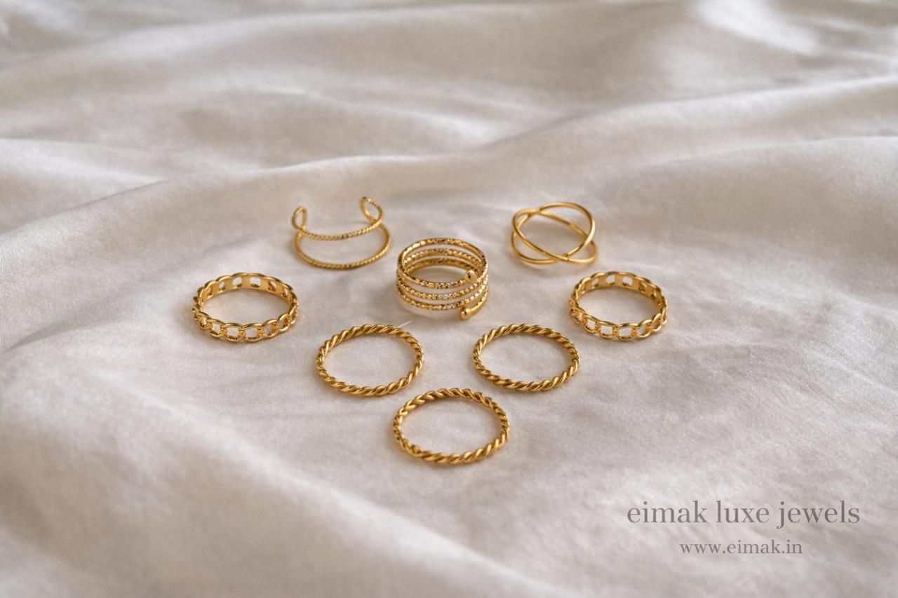 Eimak Golden Stacks Ring Set (8 Pieces)