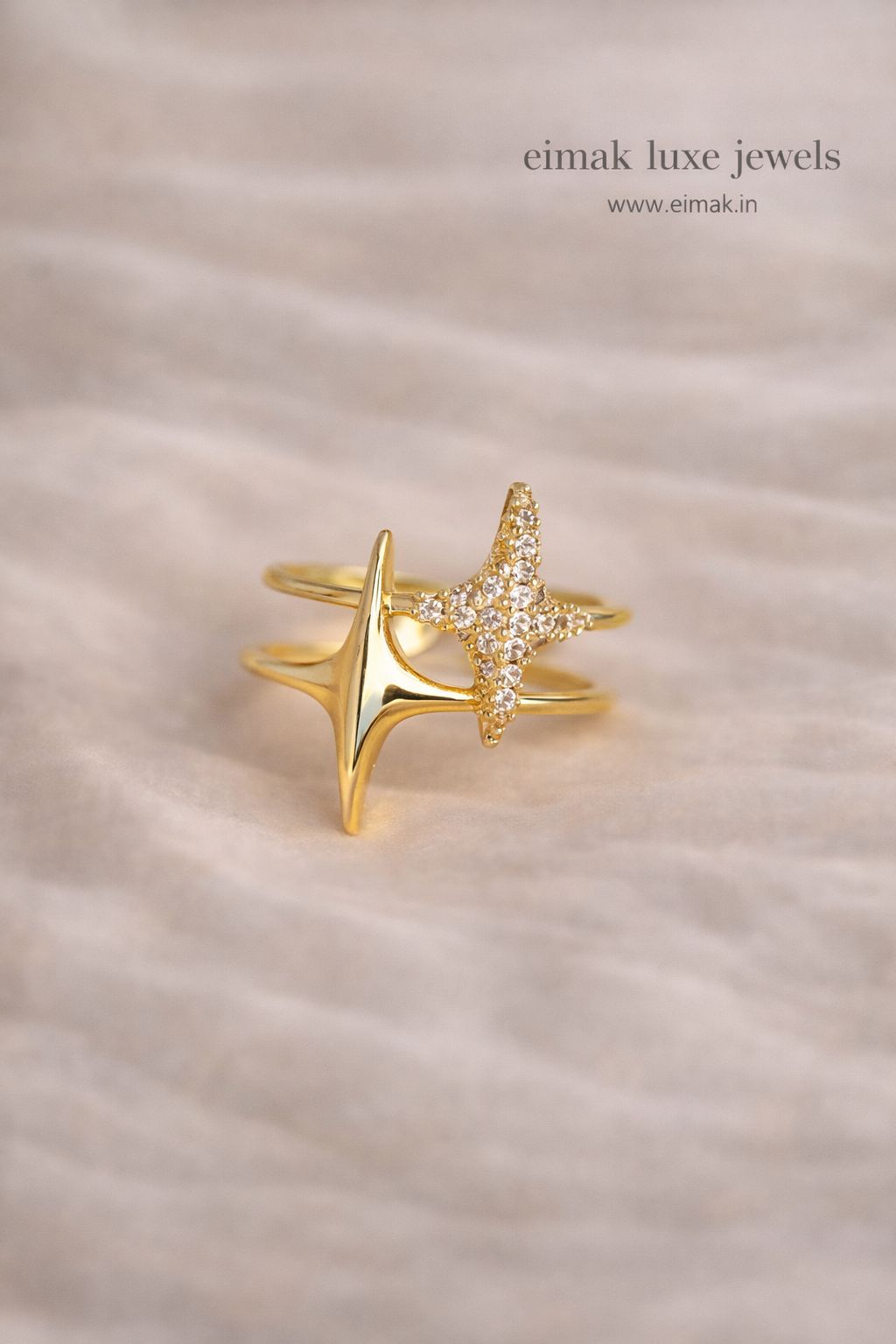Eimak Starflare Adjustable Diamond Ring – Gold Finish