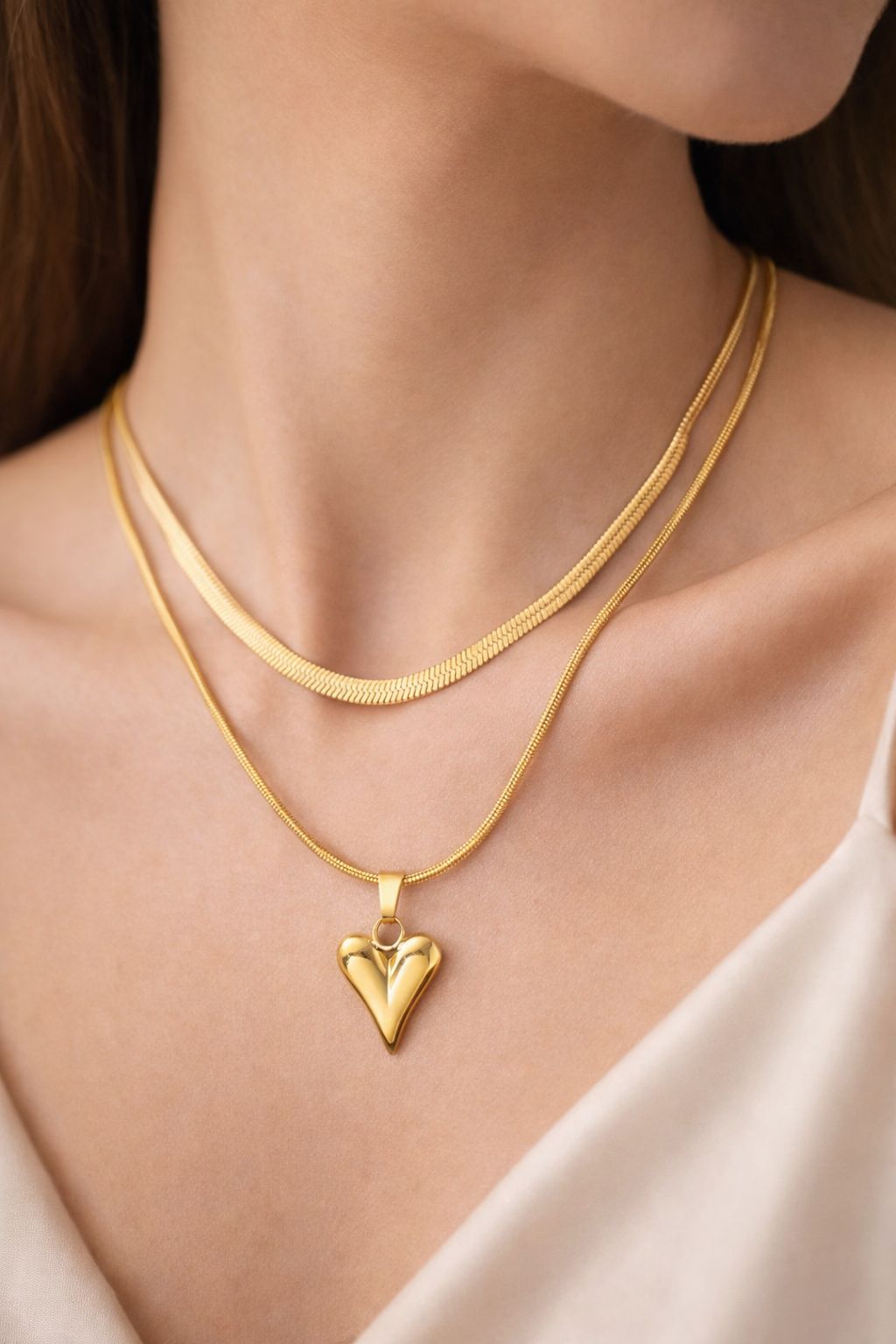 Golden Heart Duo Layer Necklace