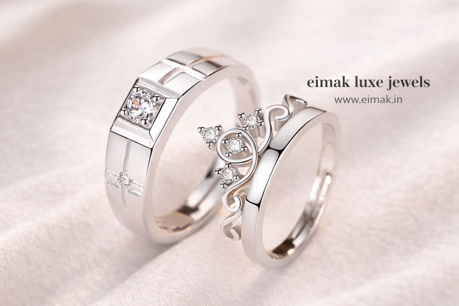 Royal Unity Crown Couple Ring Set