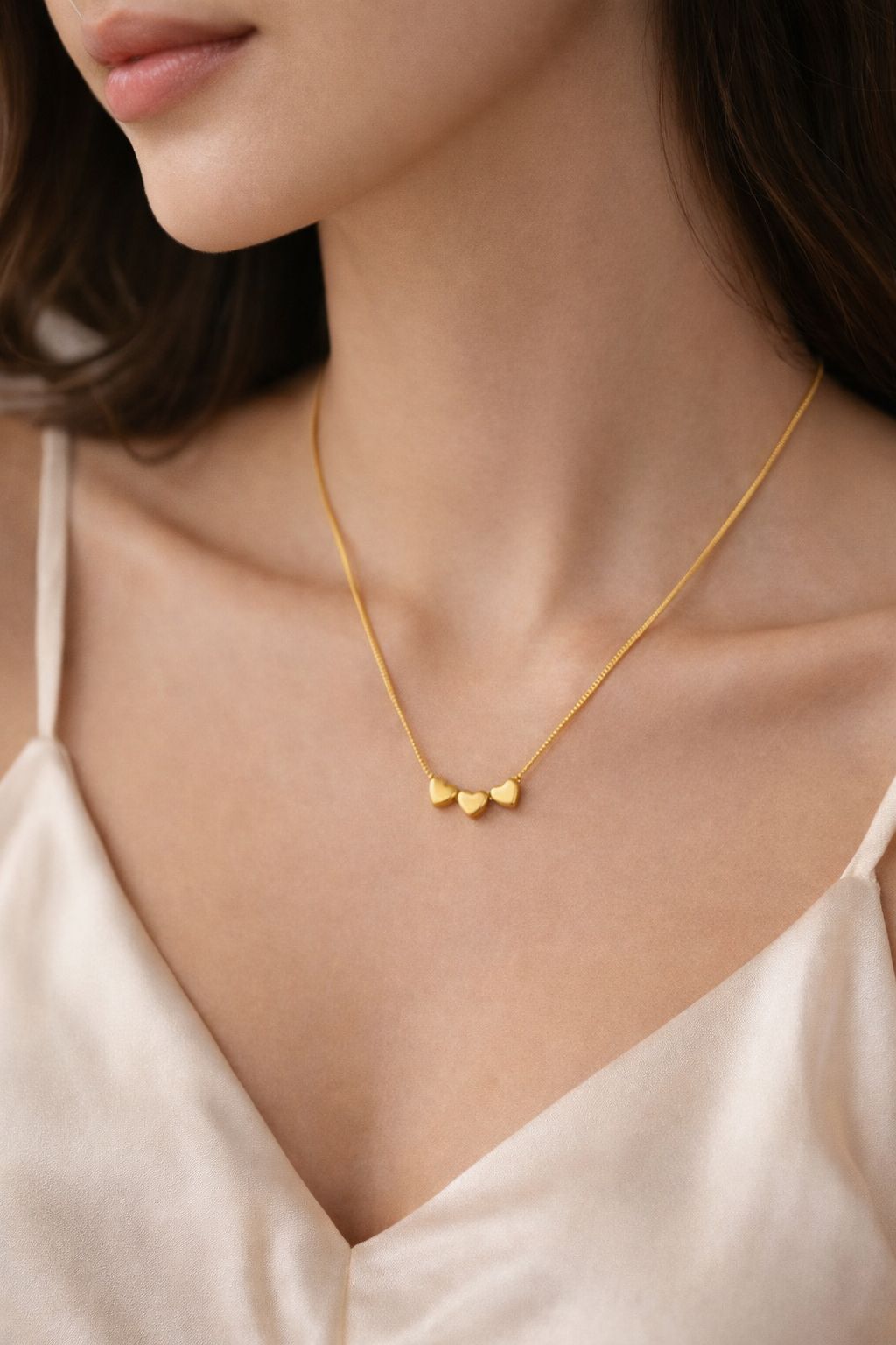Trinity Hearts Gold Necklace
