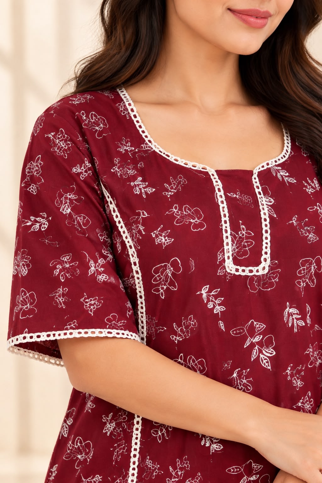 Maroon Floral Printed Maxi
