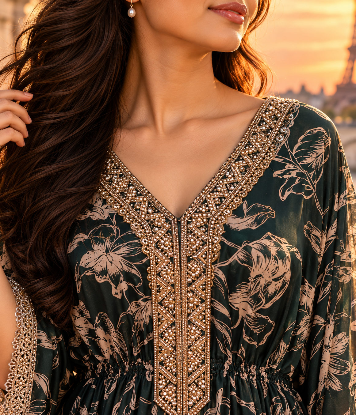 Emerald Blossom Premium Floral Kaftan