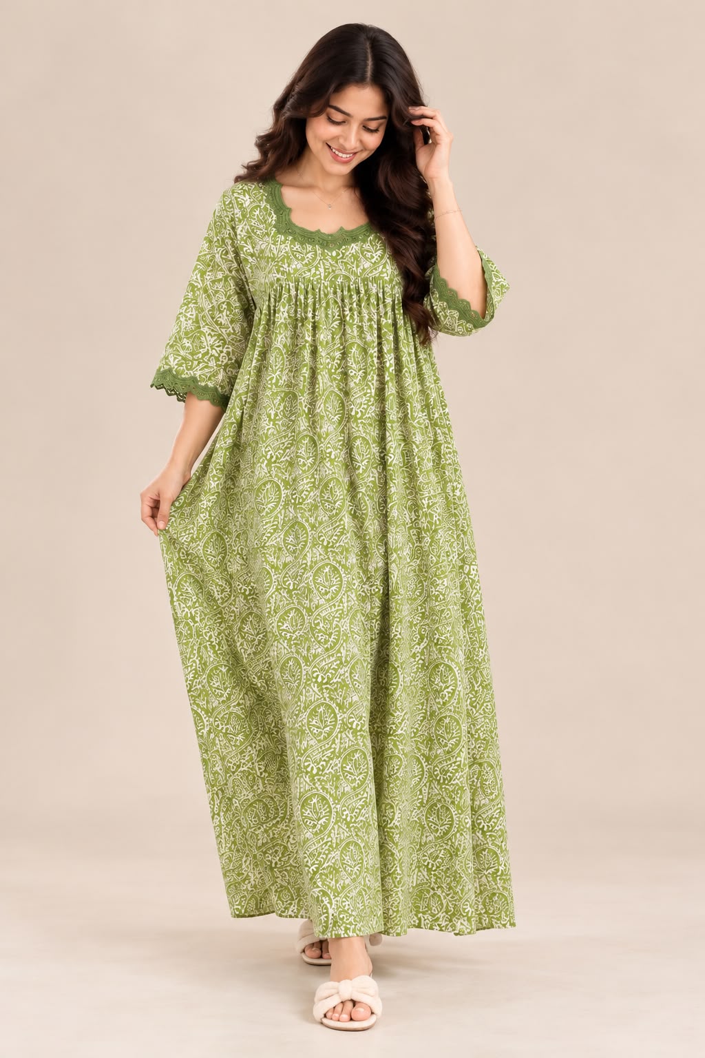 Olive Green Printed Maxi