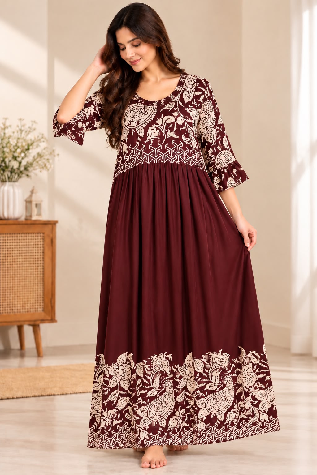 Burgundy Bloom Printed Maxi