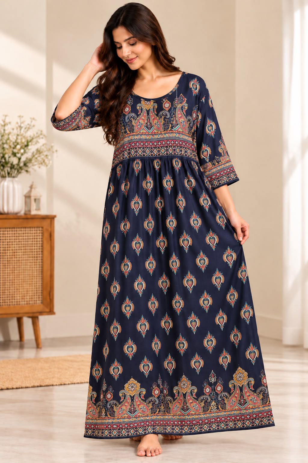 Royal Navy Ethnic Print Maxi Dress