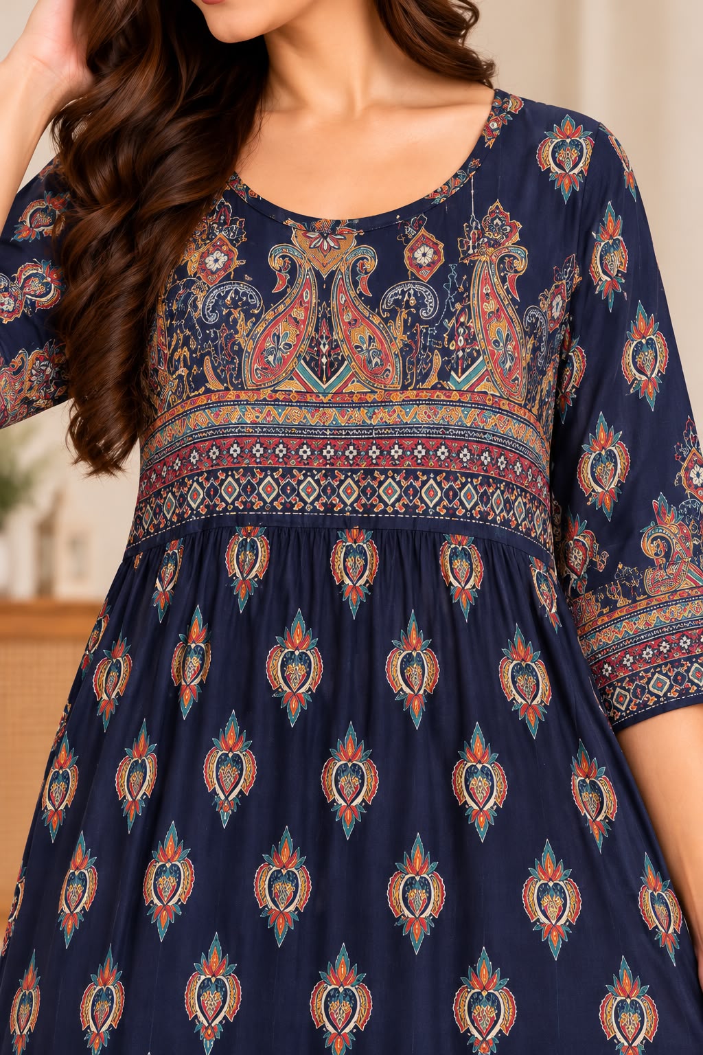 Royal Navy Ethnic Print Maxi Dress