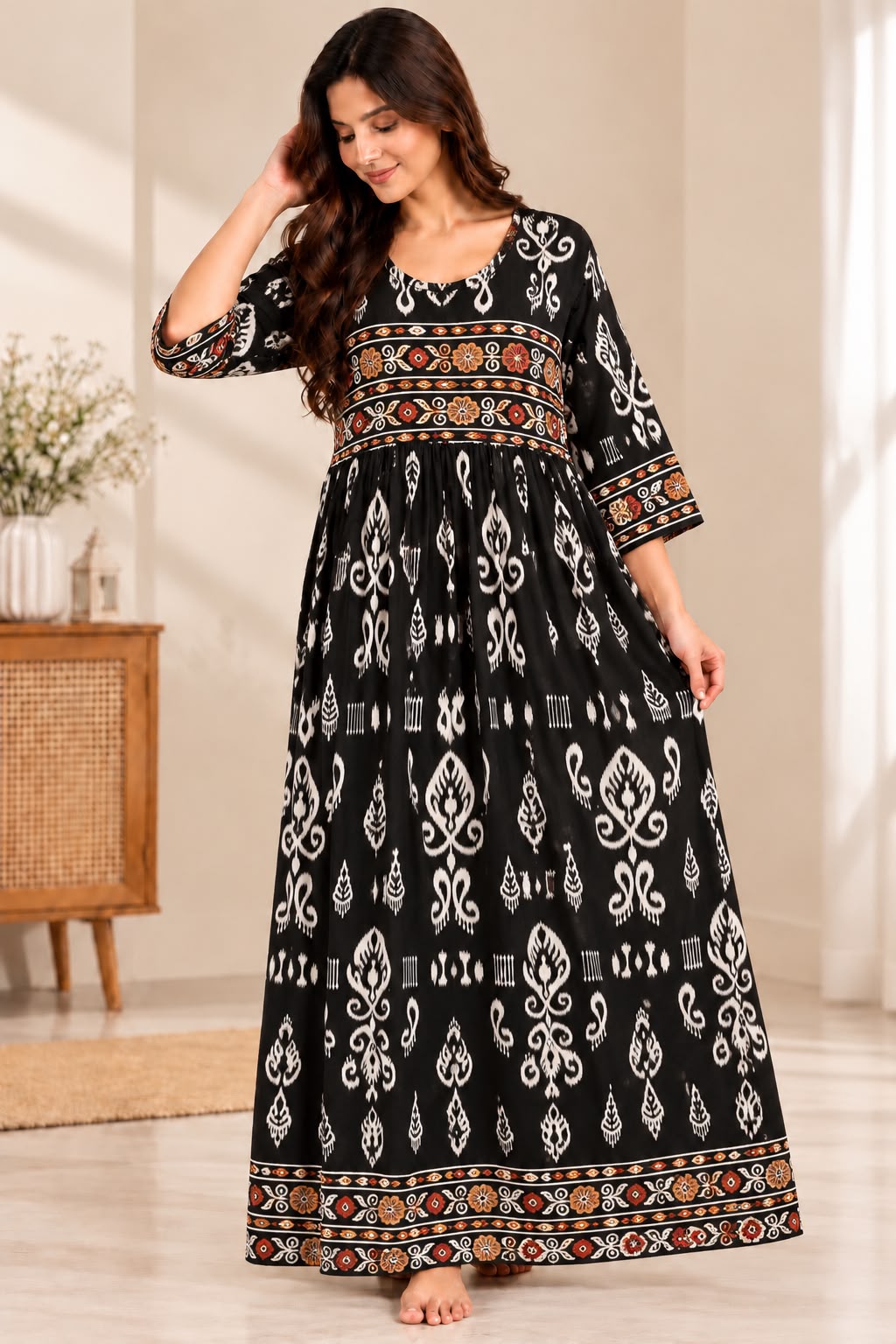 Noir Elegance – Black Printed Maxi