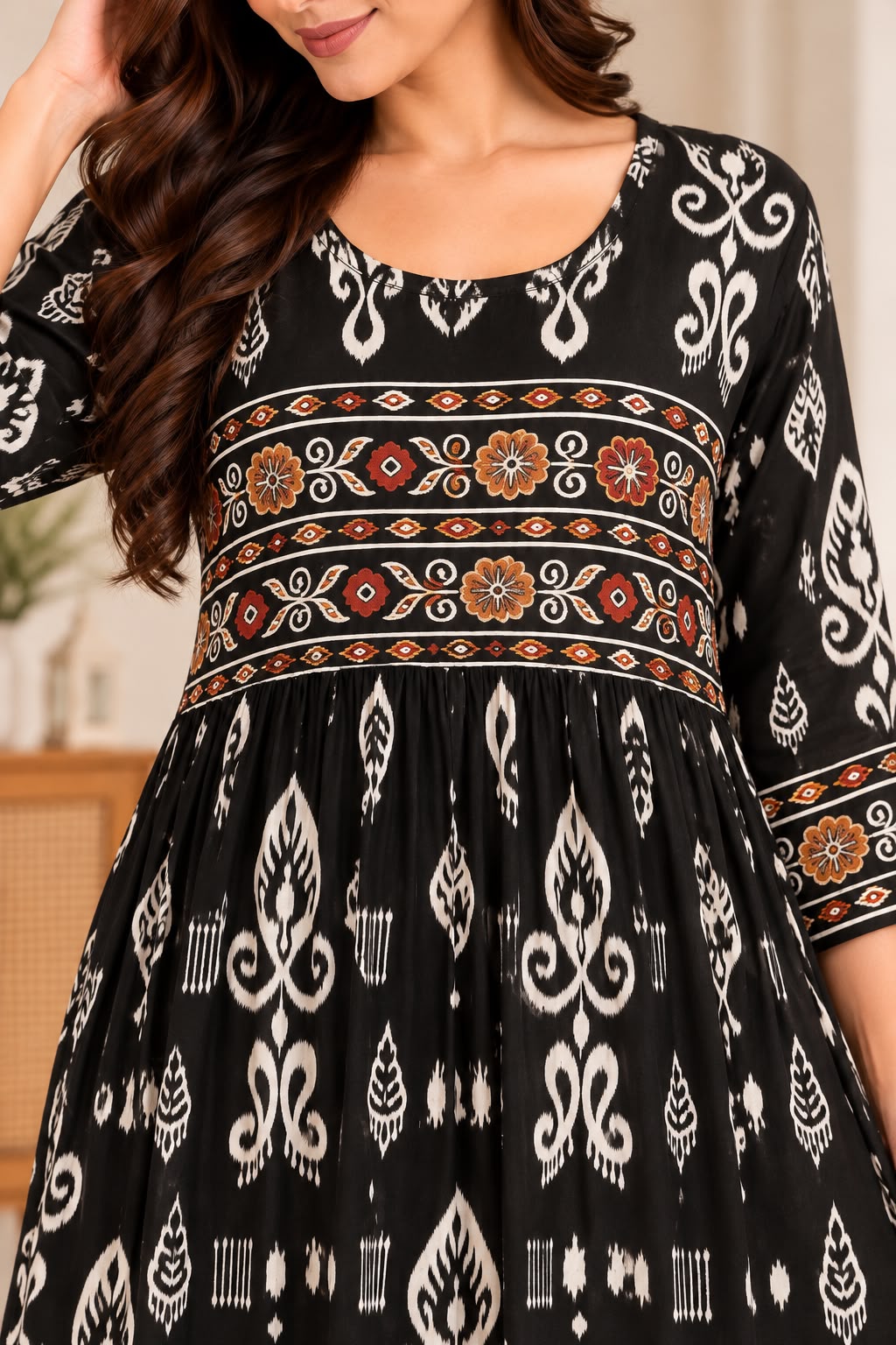 Noir Elegance – Black Printed Maxi