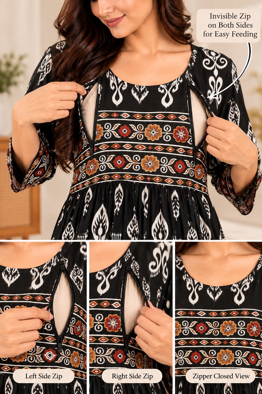 Noir Elegance – Black Printed Maxi