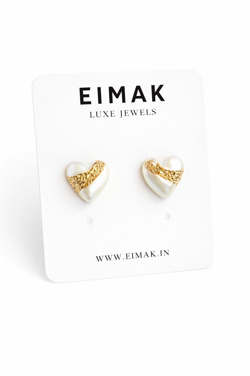 Luna Heart Pearl Stud Earrings