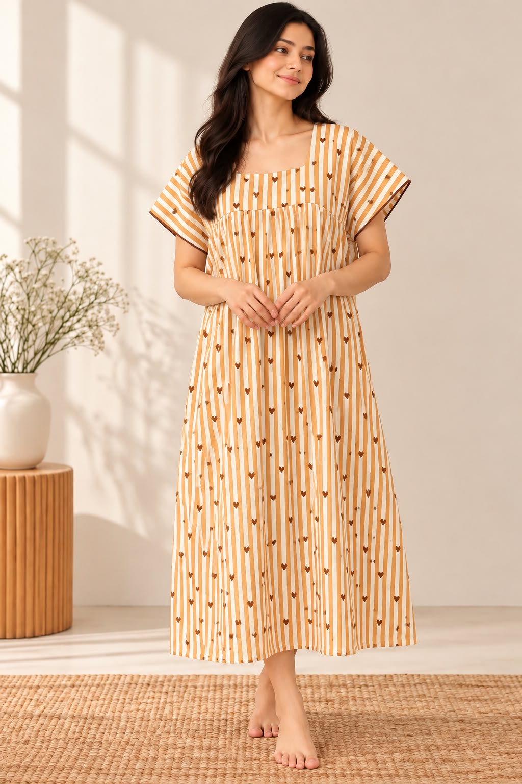 Caramel Heart Stripe Maxi Dress