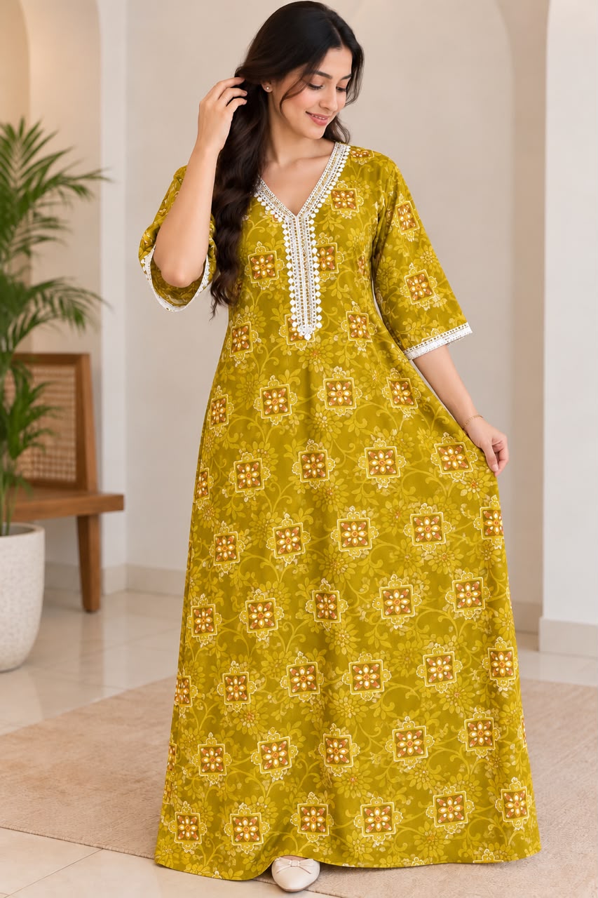 Mustard Floral Maxi Dress – Elegant Style for Everyday Wear