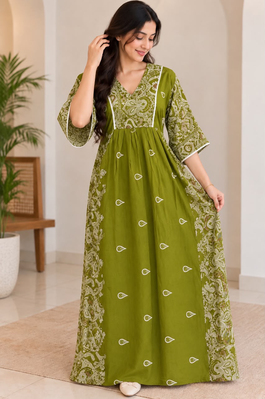 Olive Charm Ethnic Printed Maxi 