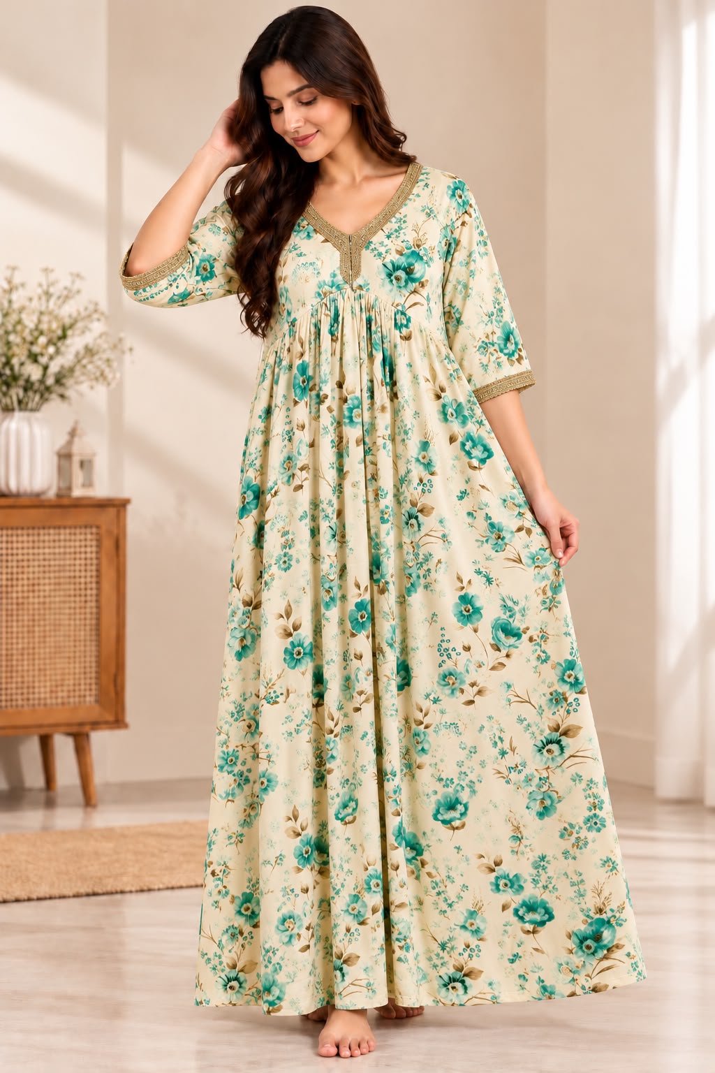 Teal Blossom Floral Maxi